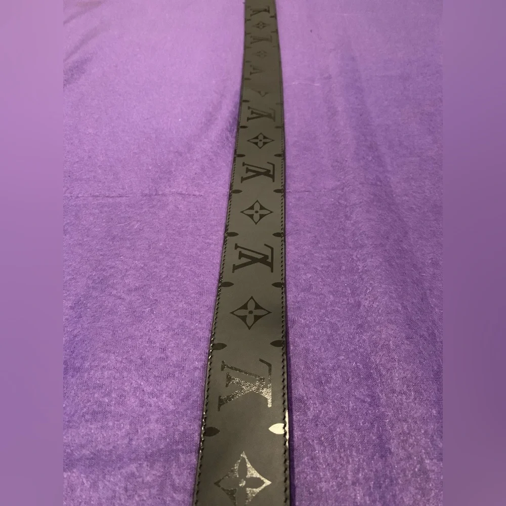 Louis Vuitton Black Monogram Leather Belt with Silver LV Buckle